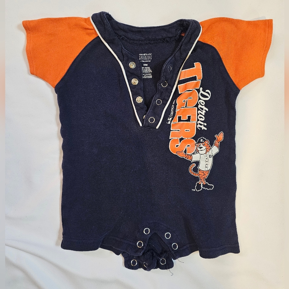 MLB Detroit Tigers One-Piece Baby Romper- Navy Orange Snap Bottom 6-9 Months